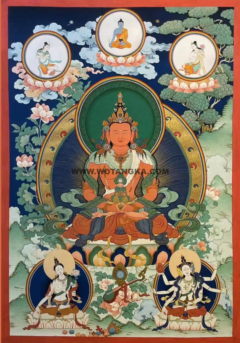 编号188-443581:彩绘唐卡-长寿佛·长寿三尊(75*50CM左右)