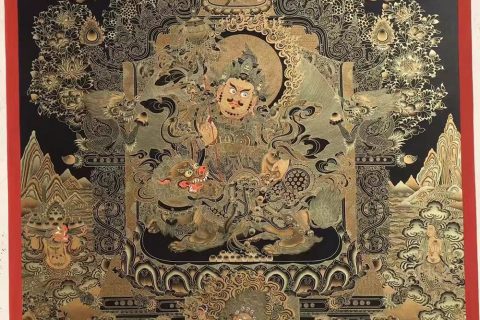 编号188-524531：黑金唐卡-财宝天王（100*70CM左右）