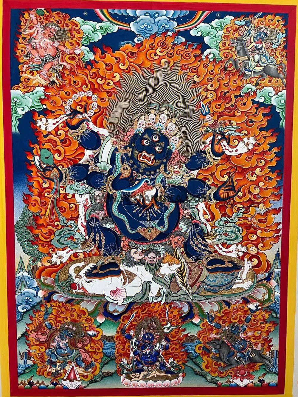 |已结缘·可定制|唐卡寄卖编号:JM·188-608737-大黑天护法天神众供养图(彩唐)