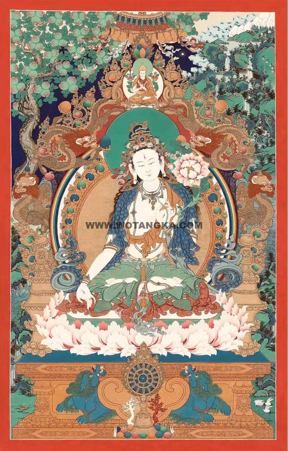 热贡-拉藏·画院：彩绘唐卡-白度母（75*50CM左右）