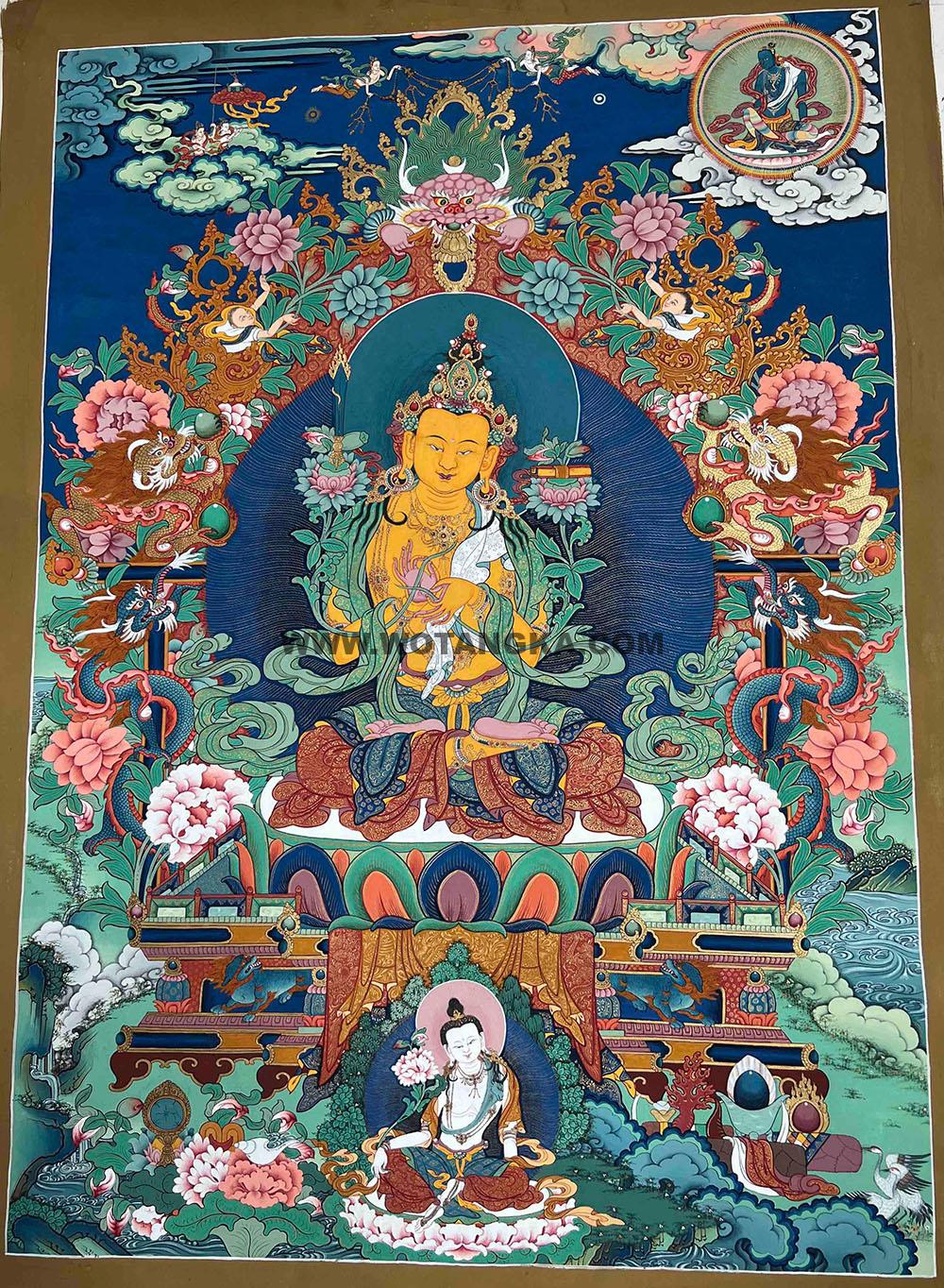 西藏·勉萨泽东画派-琼达：彩绘唐卡-文殊菩萨（70*50CM左右）