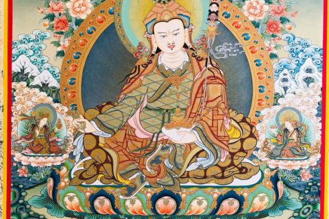 编号188-861528：彩绘唐卡-莲花生大士·师君三尊（80*60CM左右）