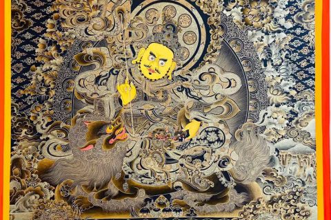 编号188-877932：黑金唐卡-财宝天王·五方财神（100*70CM左右）