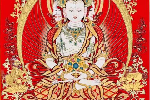 编号188-892921：红金唐卡-四面大日如来（60*45CM左右）