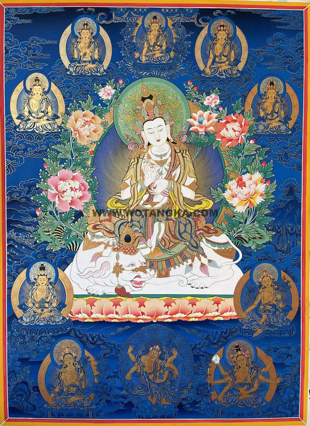 热贡-拉藏·画院：蓝金唐卡-普贤菩萨（100*70CM左右）