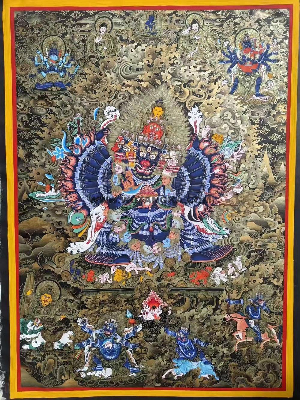 热贡-完德卡:黑金唐卡-大威德金刚(100*70CM左右)