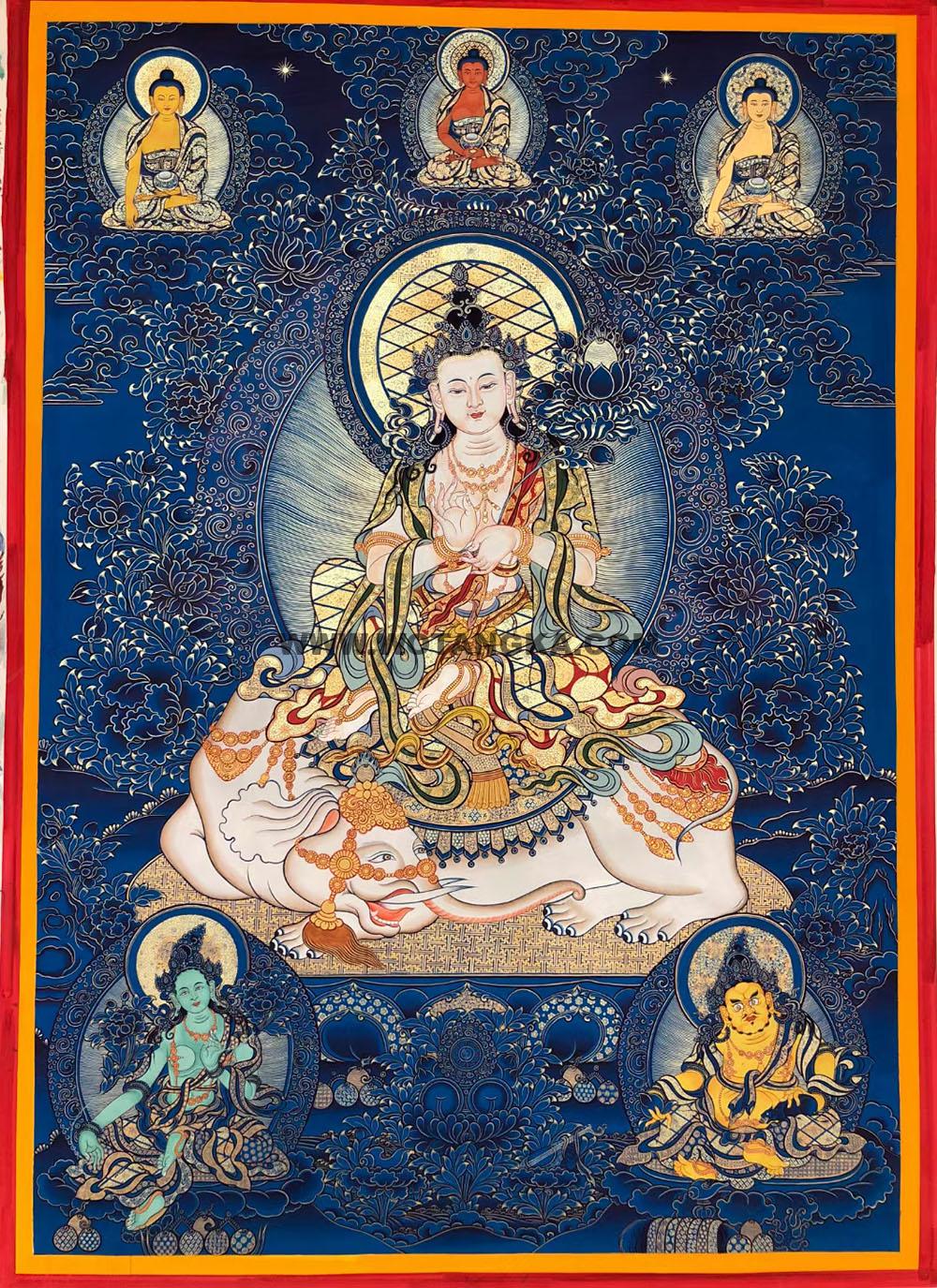 热贡-仁增东周:蓝金唐卡-普贤菩萨(100*70CM左右)