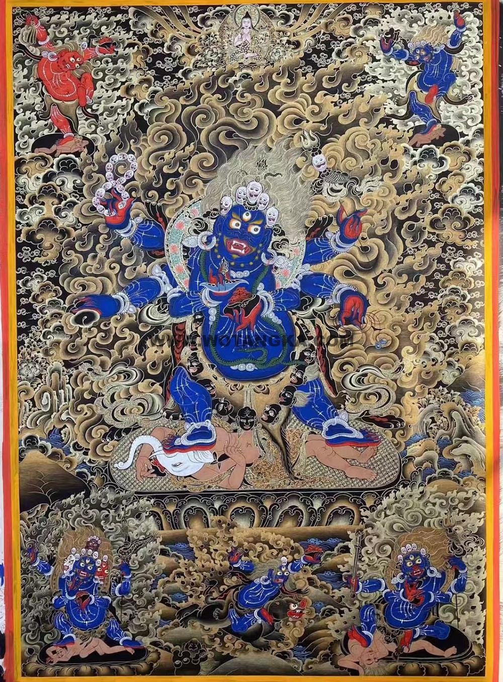 |已结缘·可定制|唐卡寄卖编号:JM·188-946049-大黑天护法众供养图(黑唐)