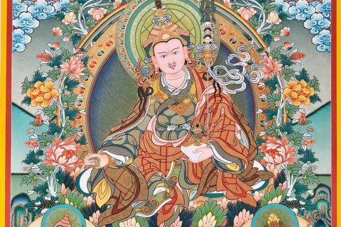 编号188-975713：彩绘唐卡-莲花生大士·师君三尊（80*60CM左右）