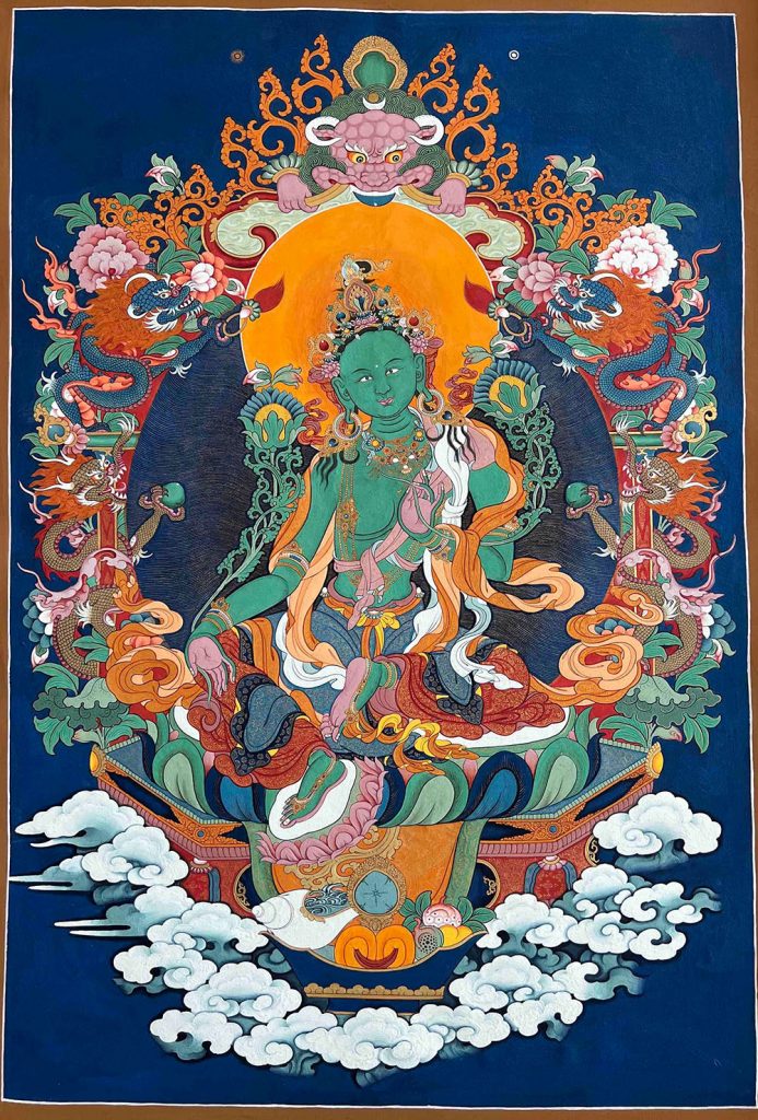 ｜已结缘·可定制｜唐卡寄卖编号：JM·188-994593-绿度母四海龙王献宝图（彩唐）