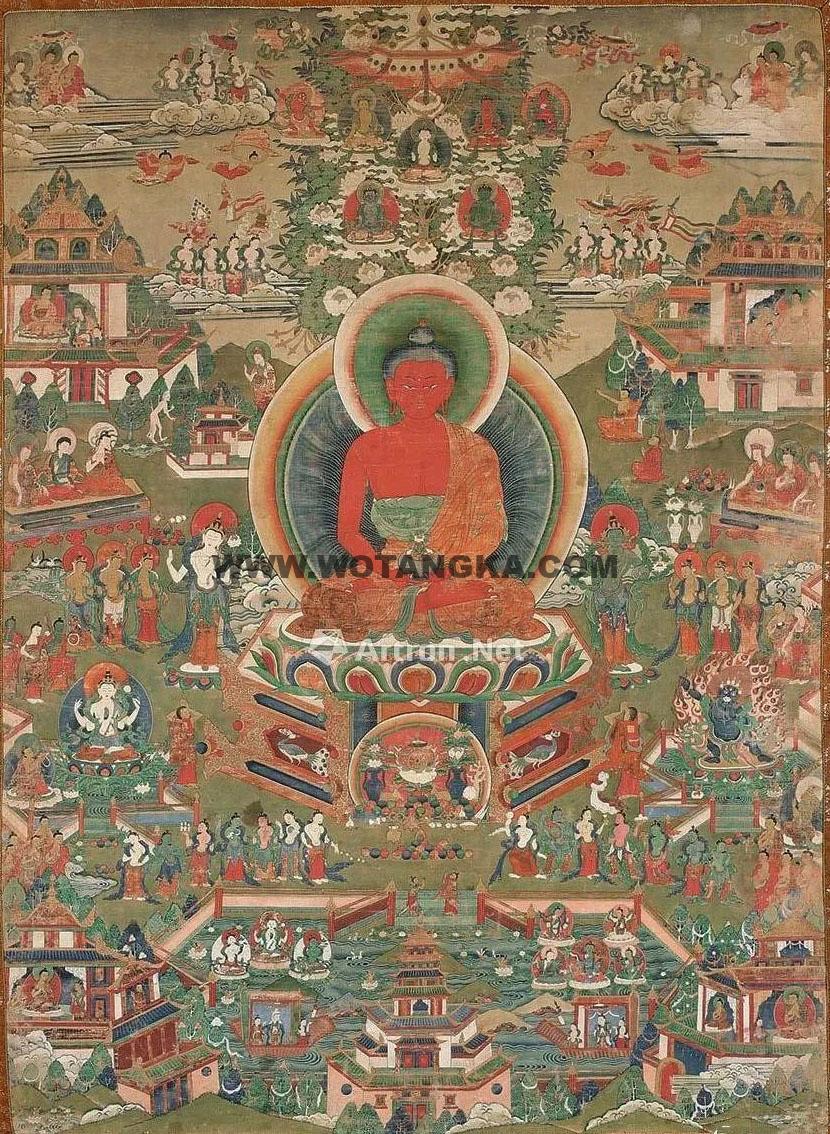 沃唐卡编号AC18341：阿弥陀佛·极乐世界