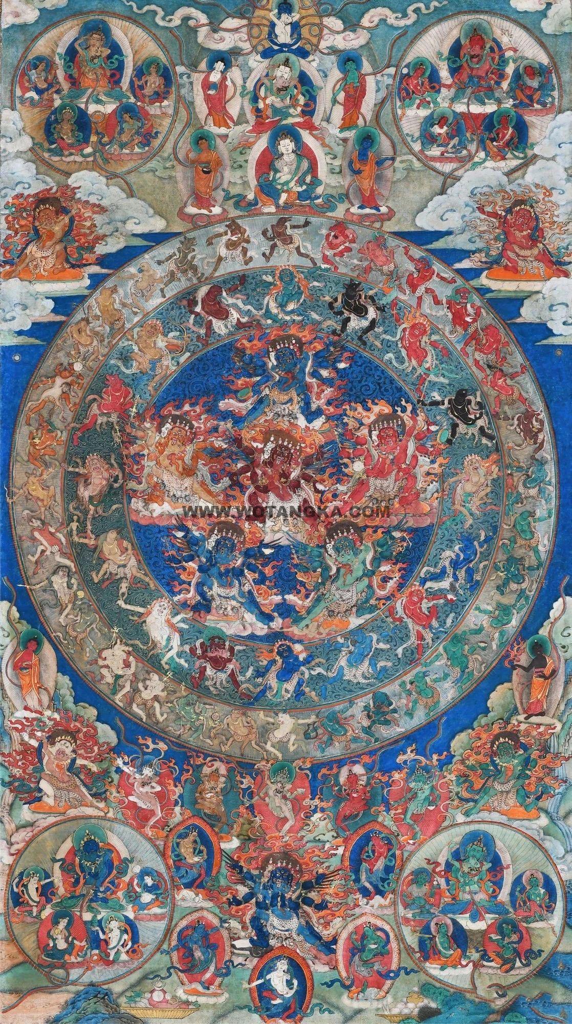 沃唐卡编号AC21712：中阴文武百尊