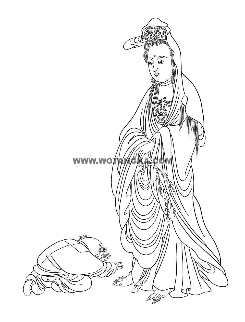 沃唐卡-唐卡白描线稿编号RD11295:送子观音