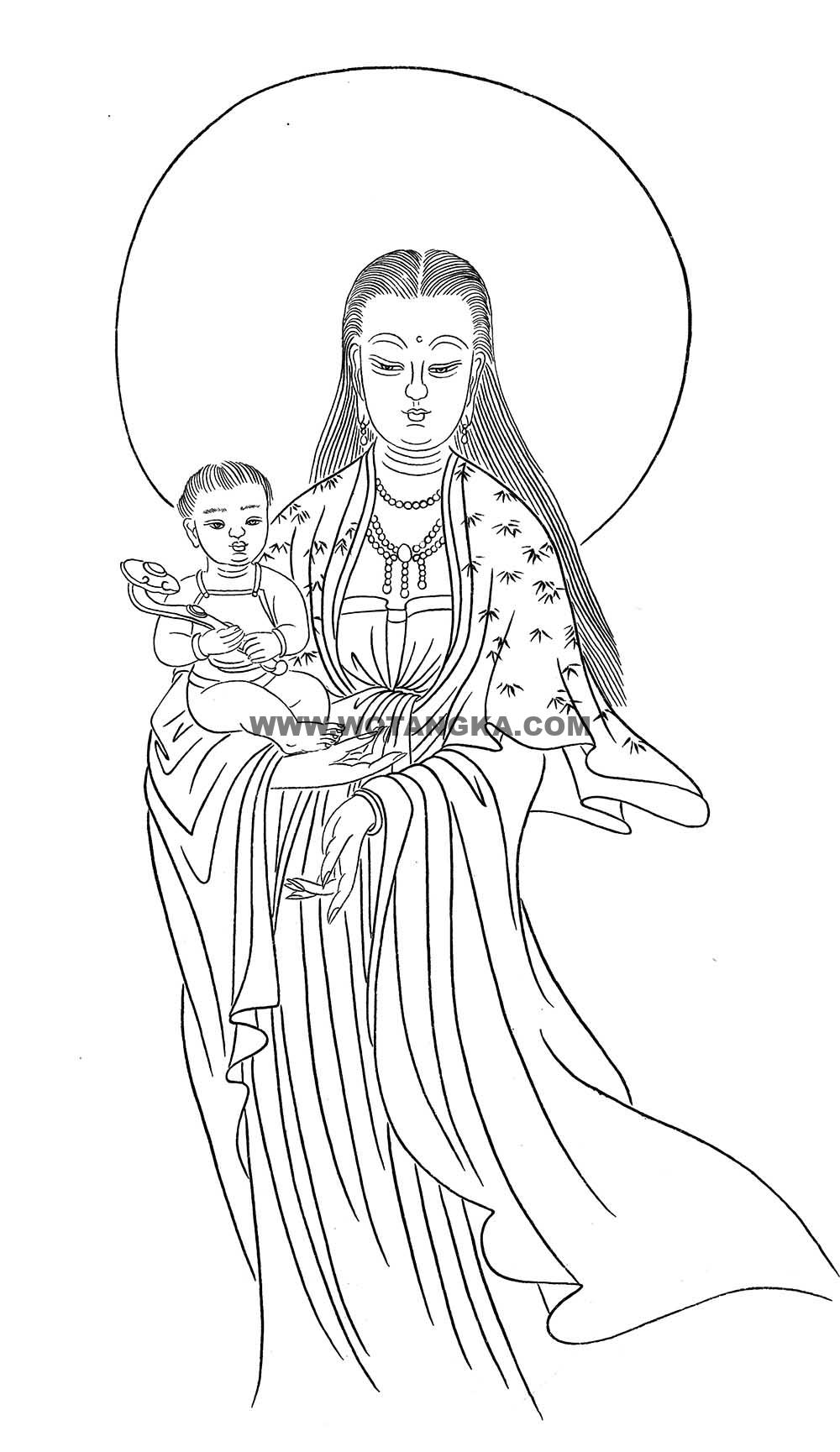 沃唐卡-唐卡白描线稿编号RD12150：送子观音