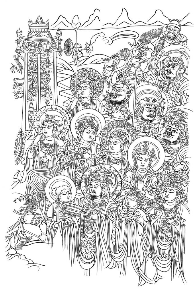 沃唐卡-唐卡白描线稿编号RD12157：敦煌莫高窟·五代·文殊变