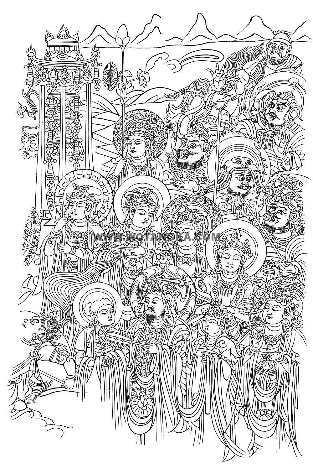 沃唐卡-唐卡白描线稿编号RD12157:敦煌莫高窟·五代·文殊变