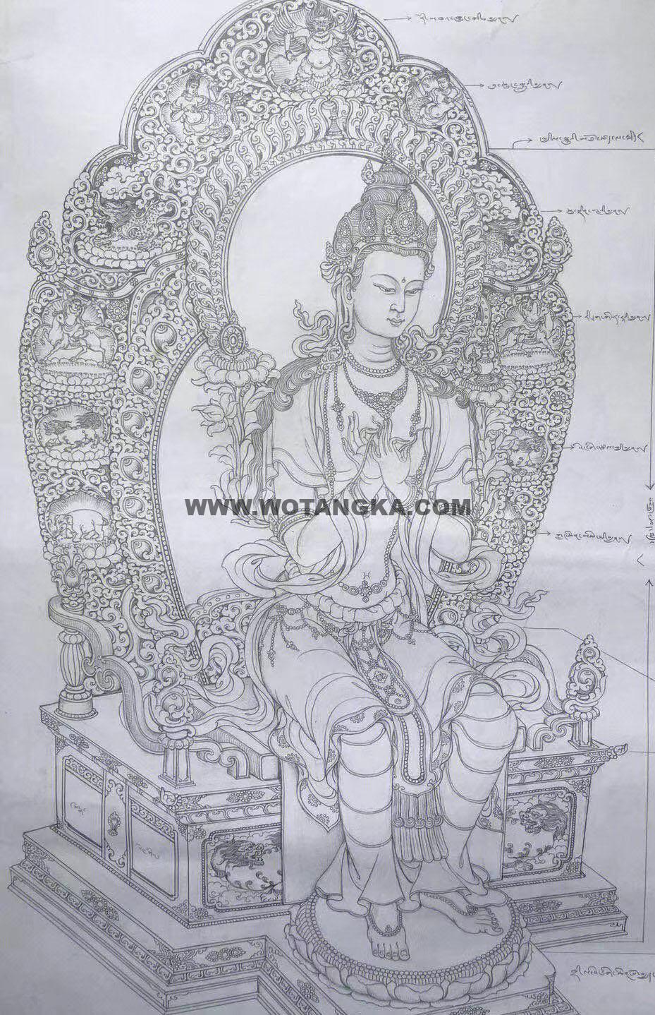 沃唐卡-唐卡白描线稿编号RD14914:弥勒菩萨