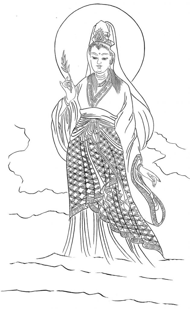 沃唐卡-唐卡白描线稿编号RD17940：杨柳观音