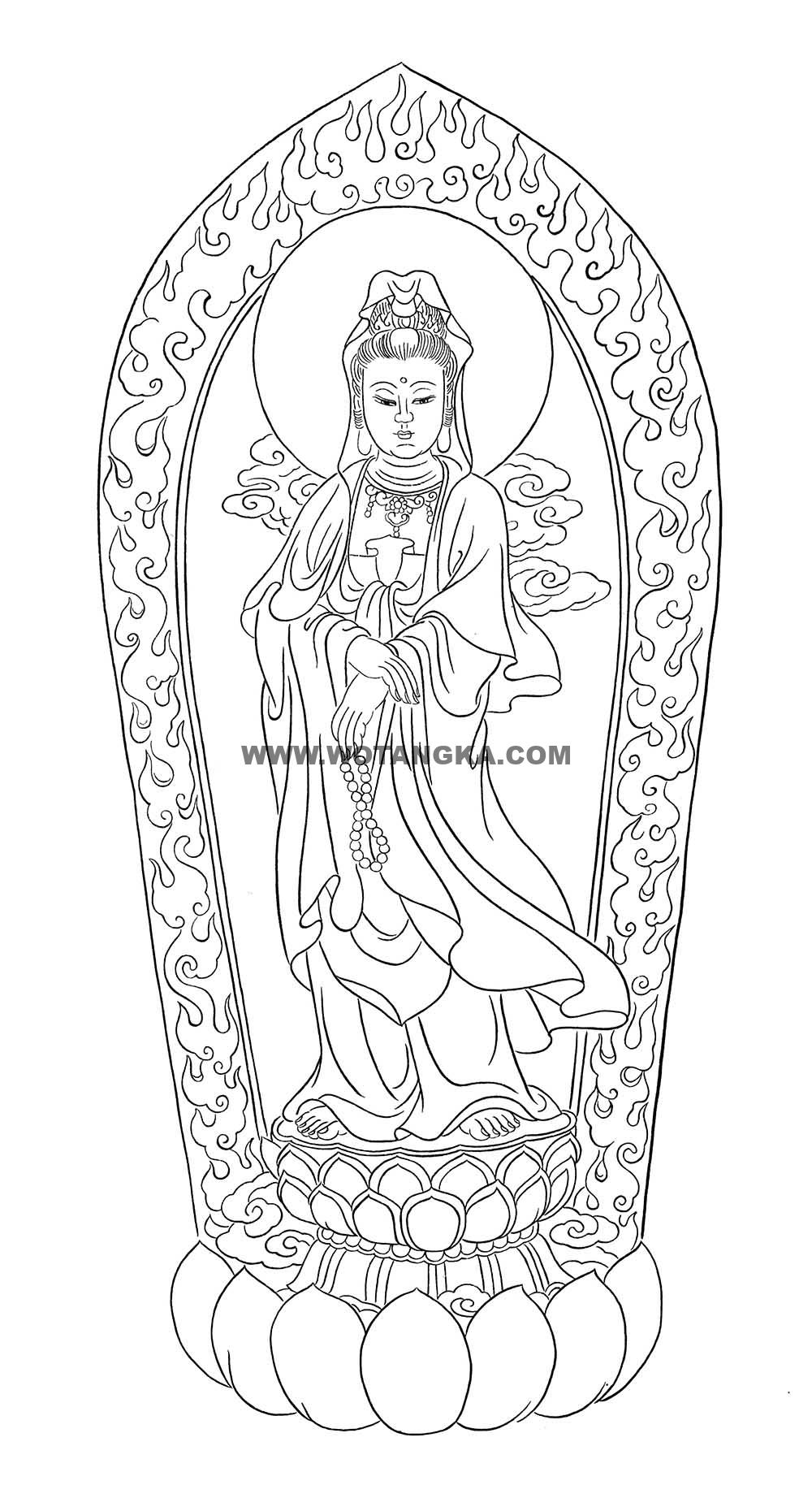 沃唐卡-唐卡白描线稿编号RD21151:圆光观音