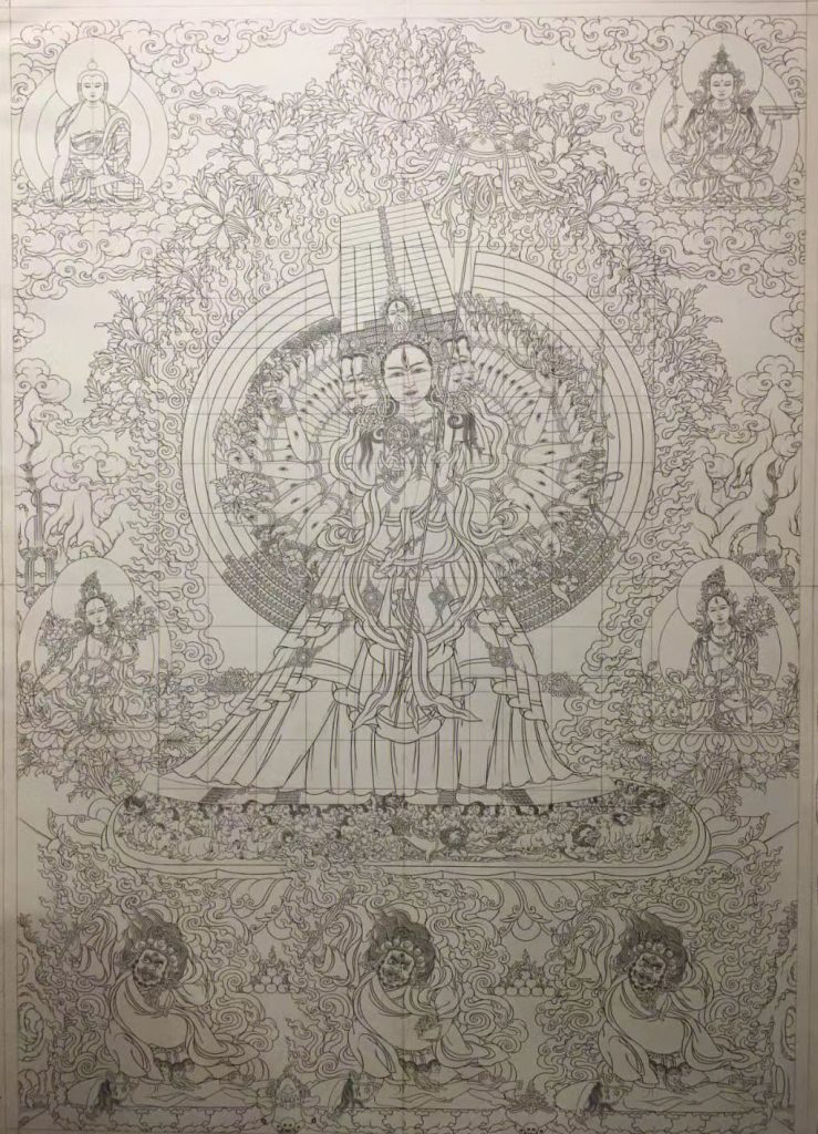 沃唐卡-唐卡白描线稿编号RD21471：大白伞盖佛母