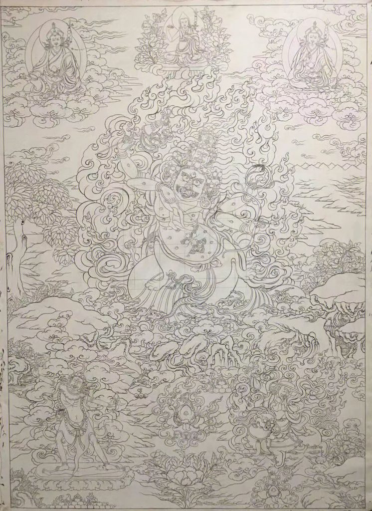 沃唐卡-唐卡白描线稿编号RD22917：喇呼拉护法