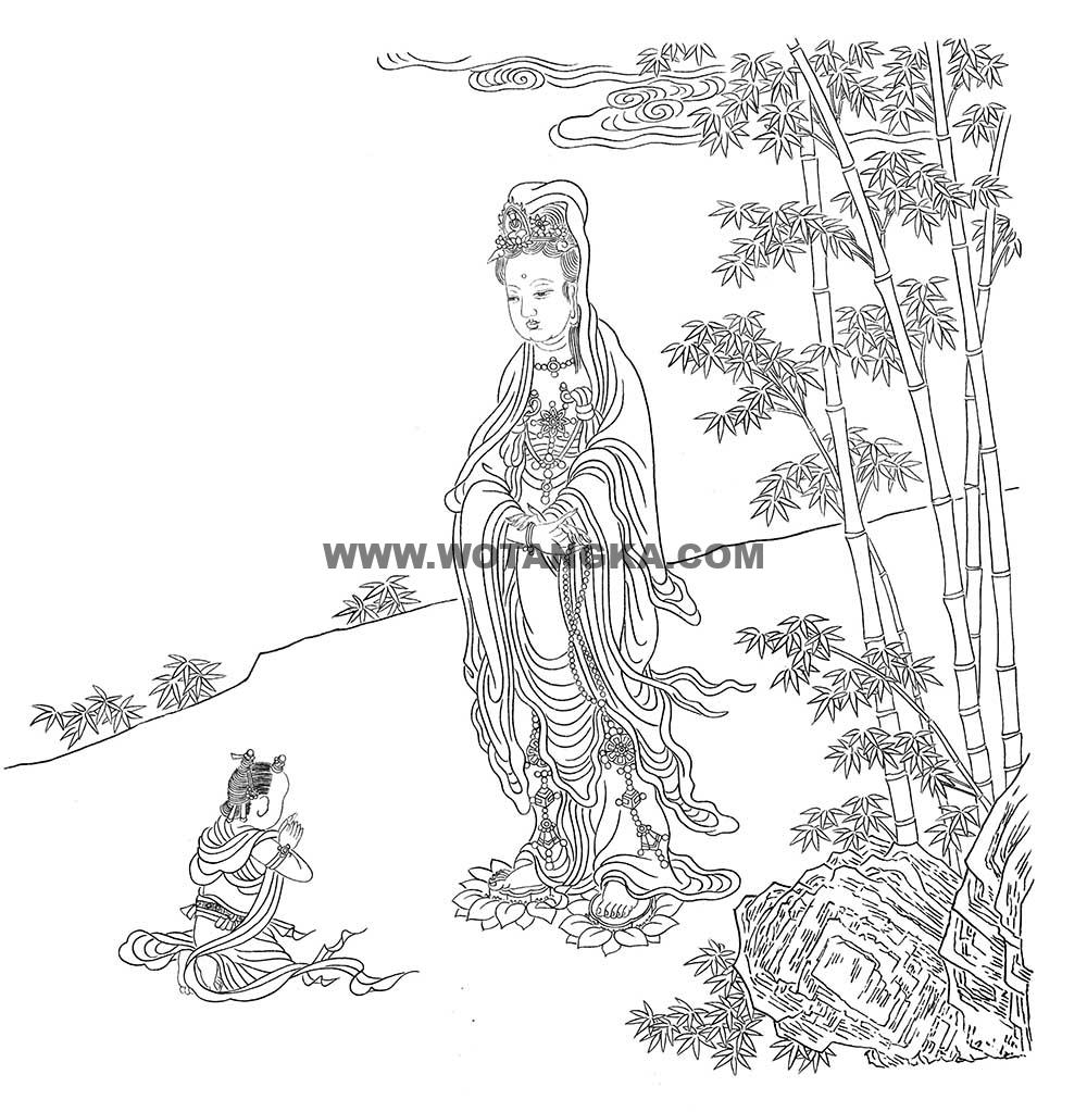 沃唐卡-唐卡白描线稿编号RD23034:送子观音