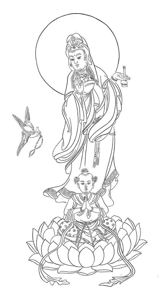 沃唐卡-唐卡白描线稿编号RD24478：六时观音
