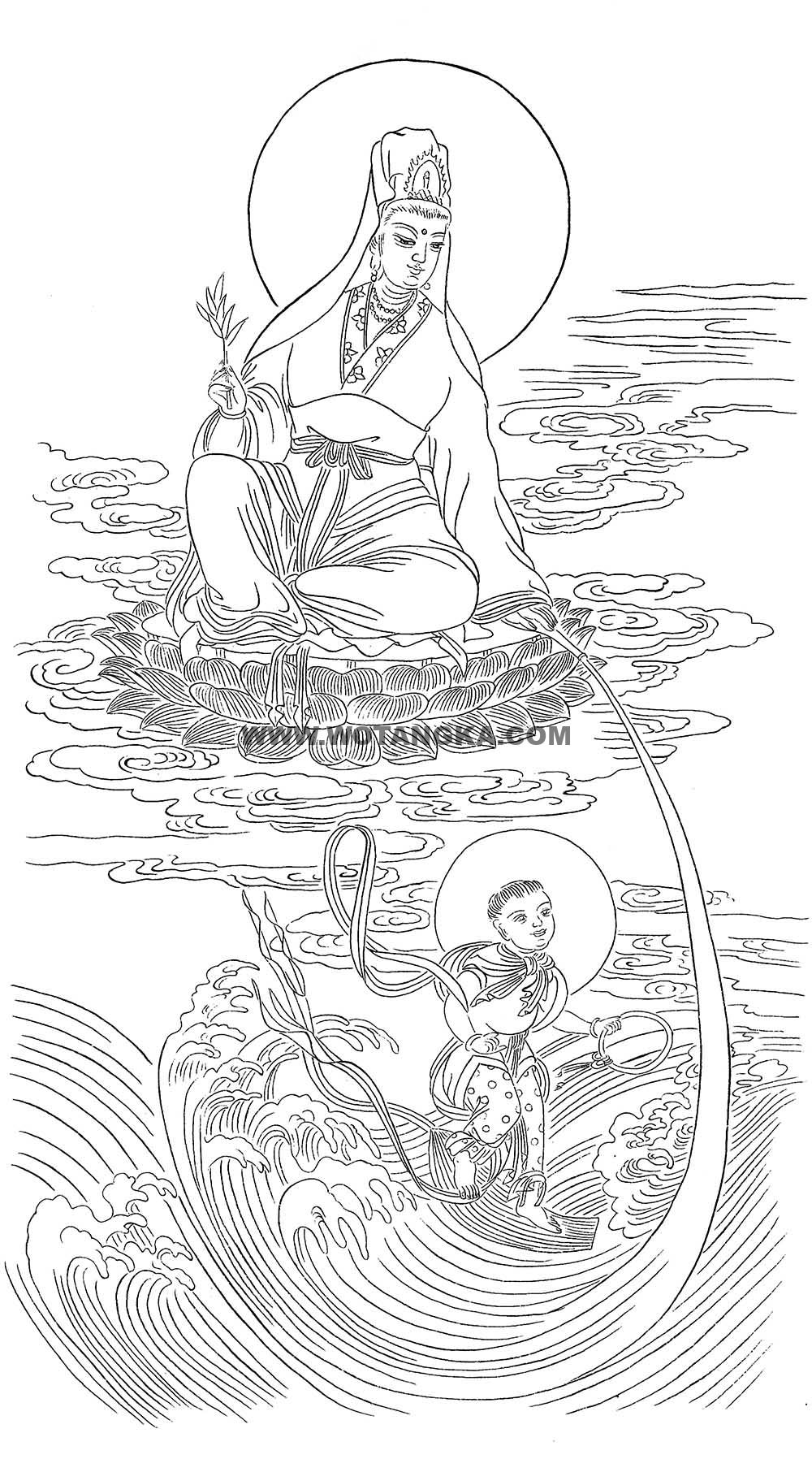沃唐卡-唐卡白描线稿编号RD26278：送子观音