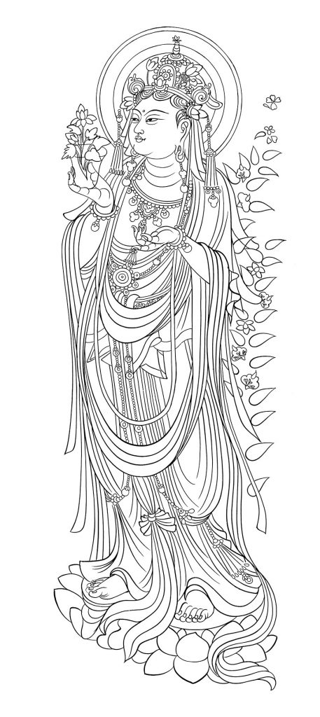 沃唐卡-唐卡白描线稿编号RD32688：敦煌莫高窟·盛唐·菩萨