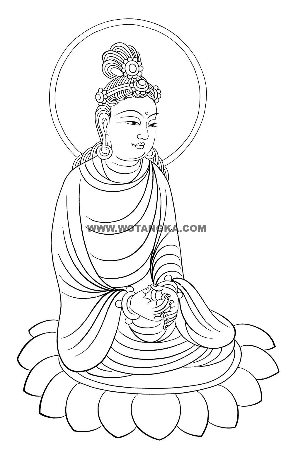 沃唐卡-唐卡白描线稿编号RD33032：敦煌莫高窟·初唐·阿弥陀经变