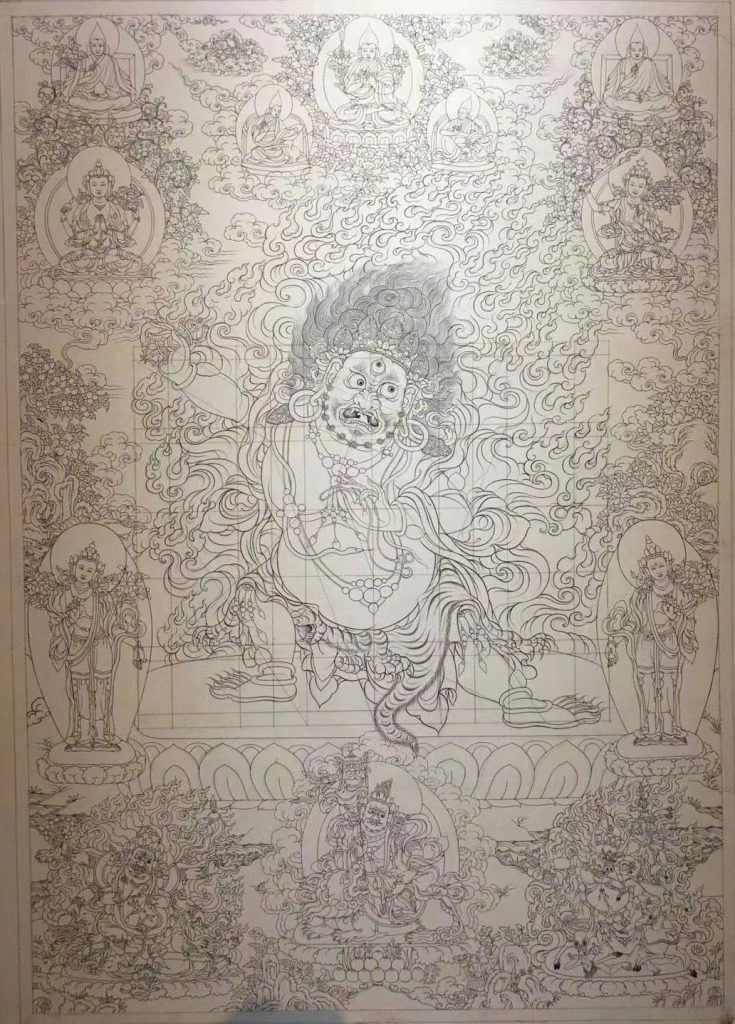 沃唐卡-唐卡白描线稿编号RD33528：金刚手菩萨
