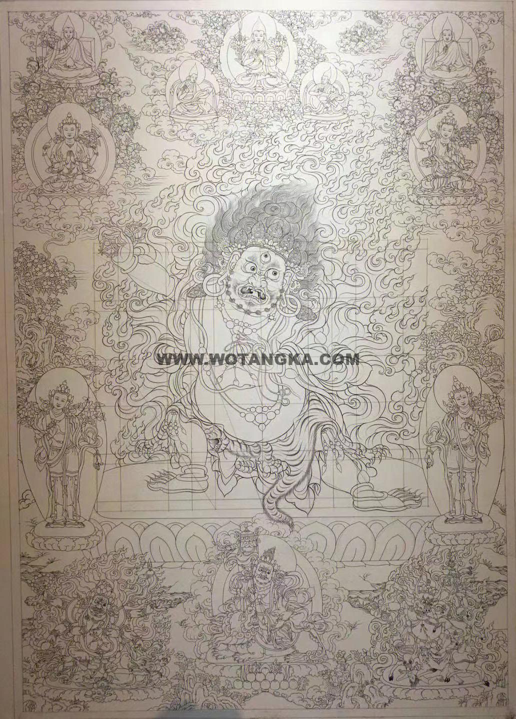 沃唐卡-唐卡白描线稿编号RD33528:金刚手菩萨