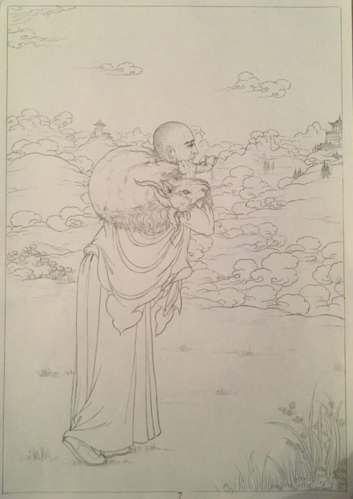 沃唐卡-唐卡白描线稿编号RD34236：供养众