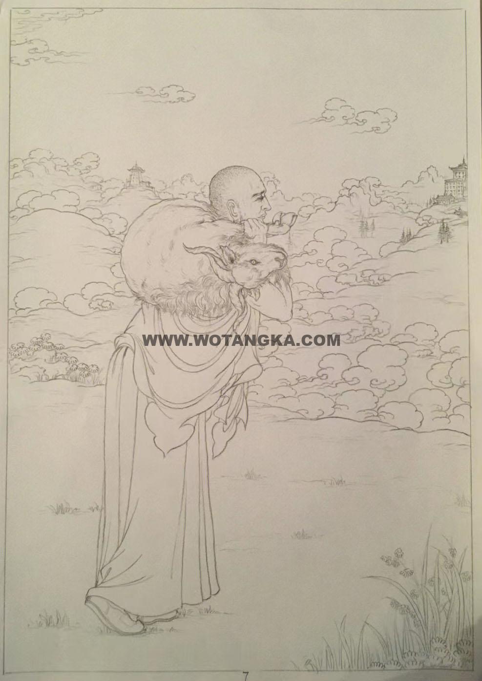沃唐卡-唐卡白描线稿编号RD34236:供养众