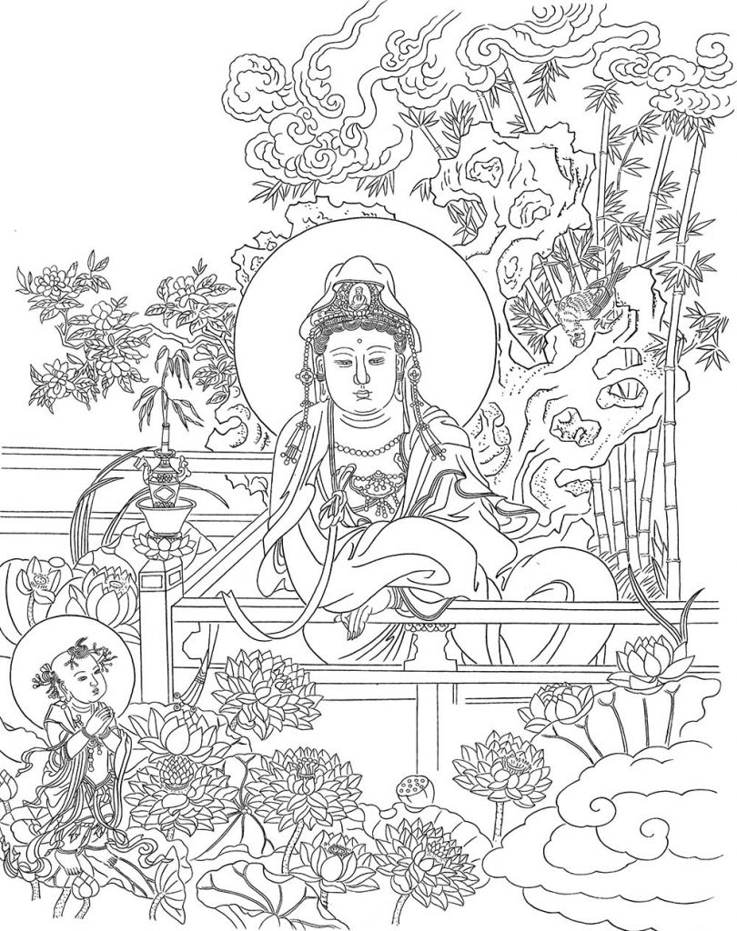 沃唐卡-唐卡白描线稿编号RD38228：水月观音