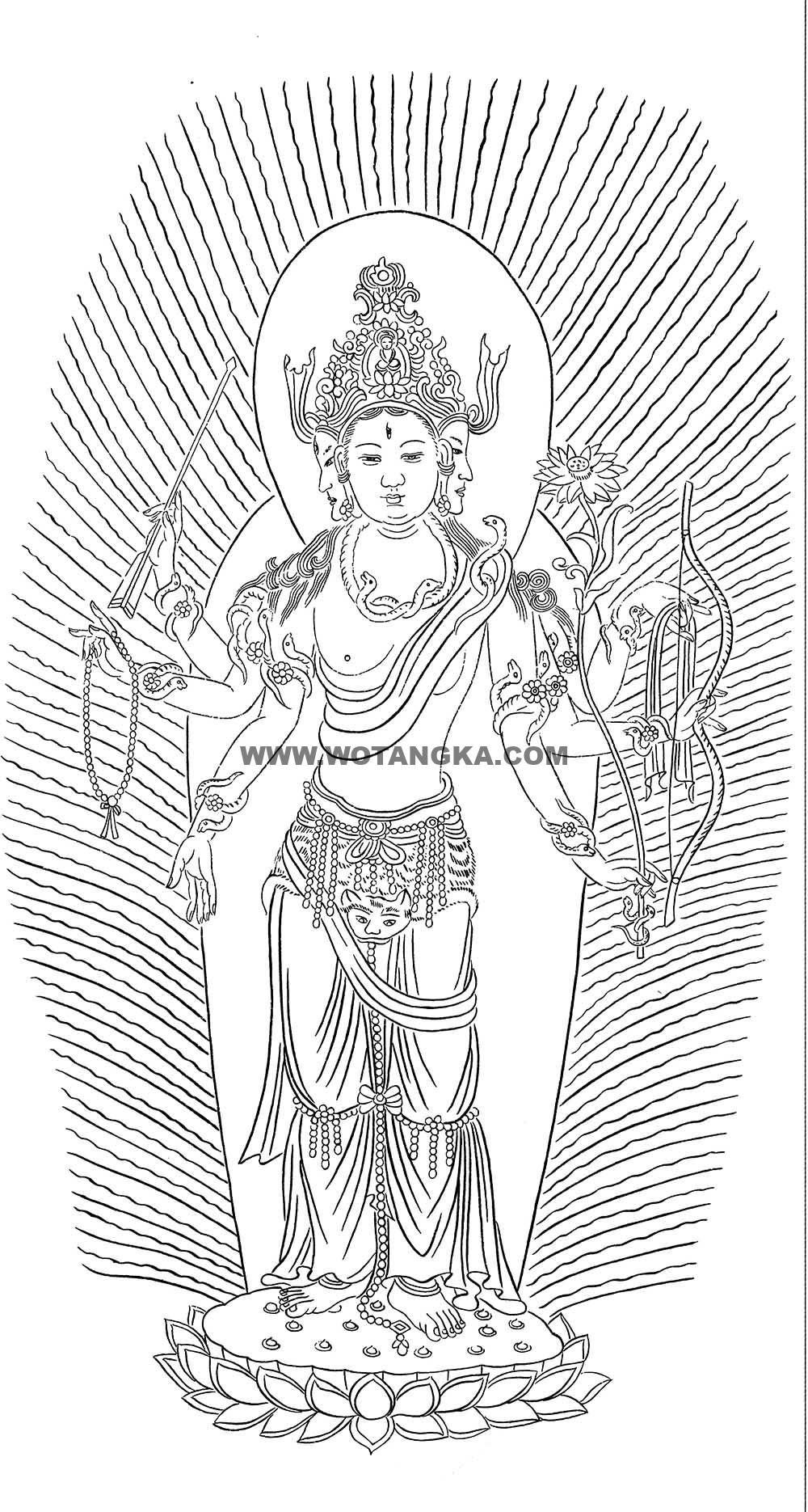 沃唐卡-唐卡白描线稿编号RD38688:六臂观音