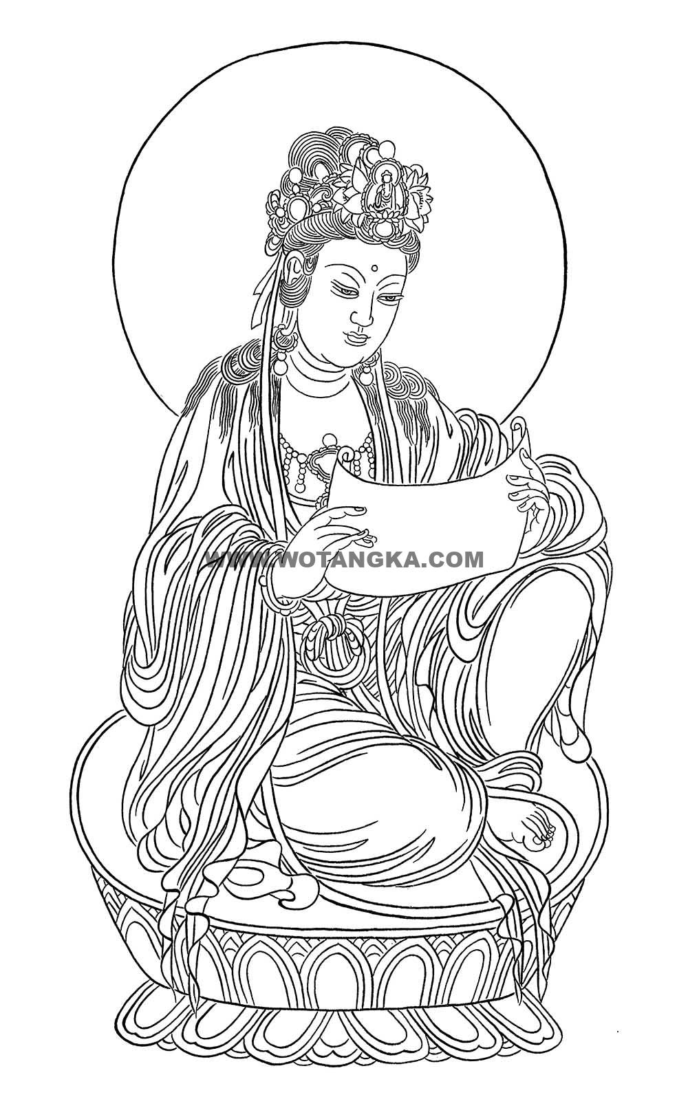 沃唐卡-唐卡白描线稿编号RD39877:持经观音