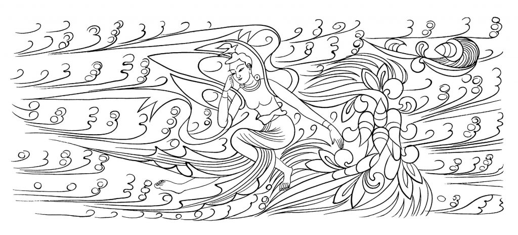 沃唐卡-唐卡白描线稿编号RD40759：敦煌莫高窟·西魏·伎乐飞天