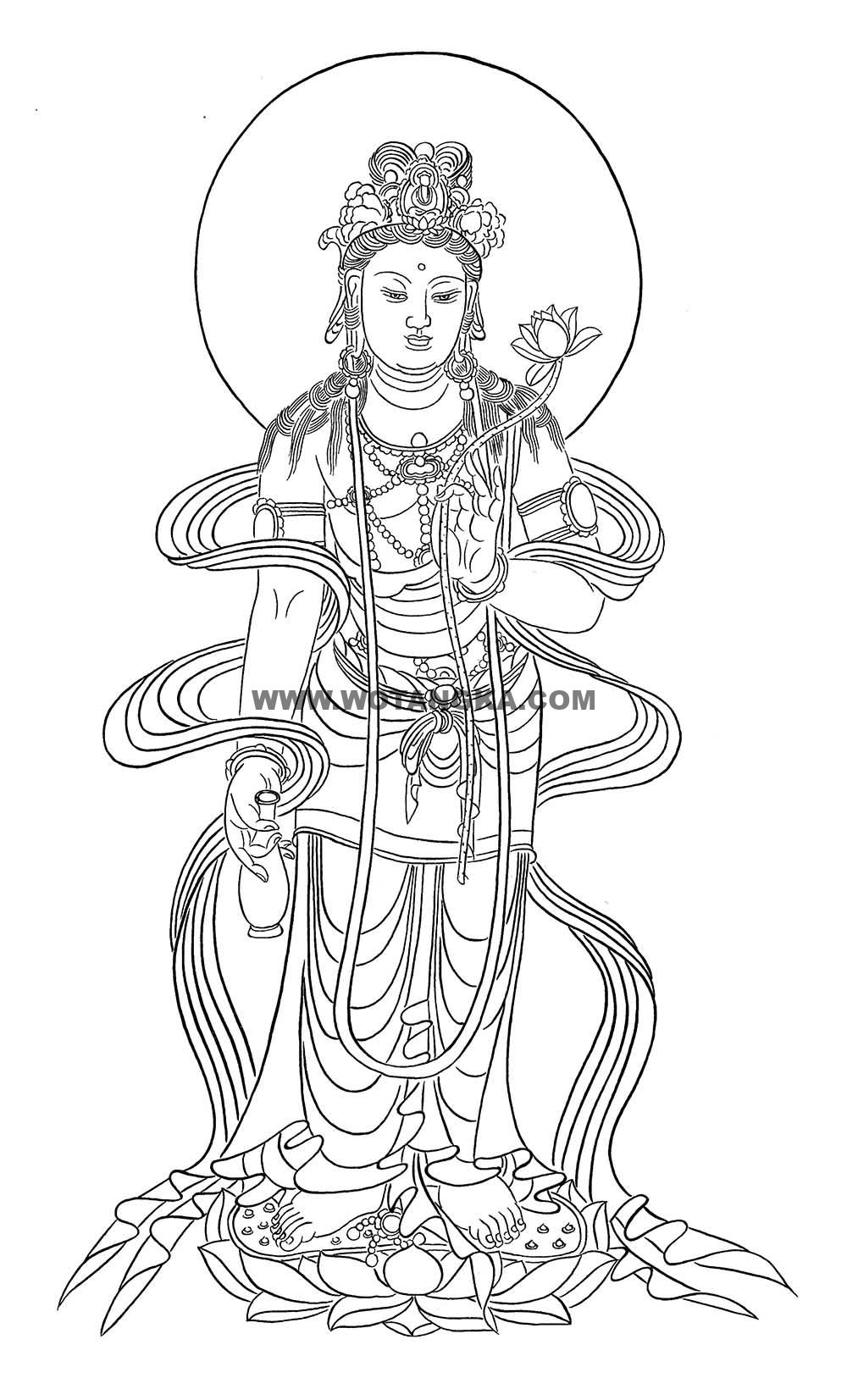 沃唐卡-唐卡白描线稿编号RD41020:持莲观音