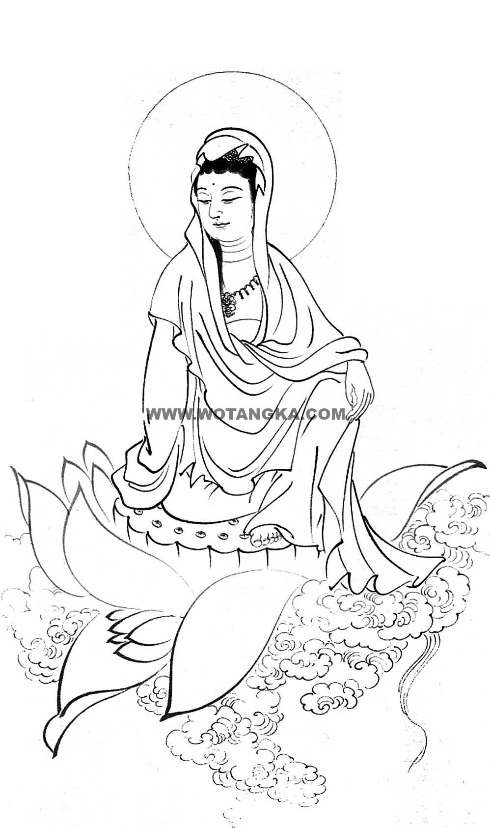 沃唐卡-唐卡白描线稿编号RD44252:坐莲观音