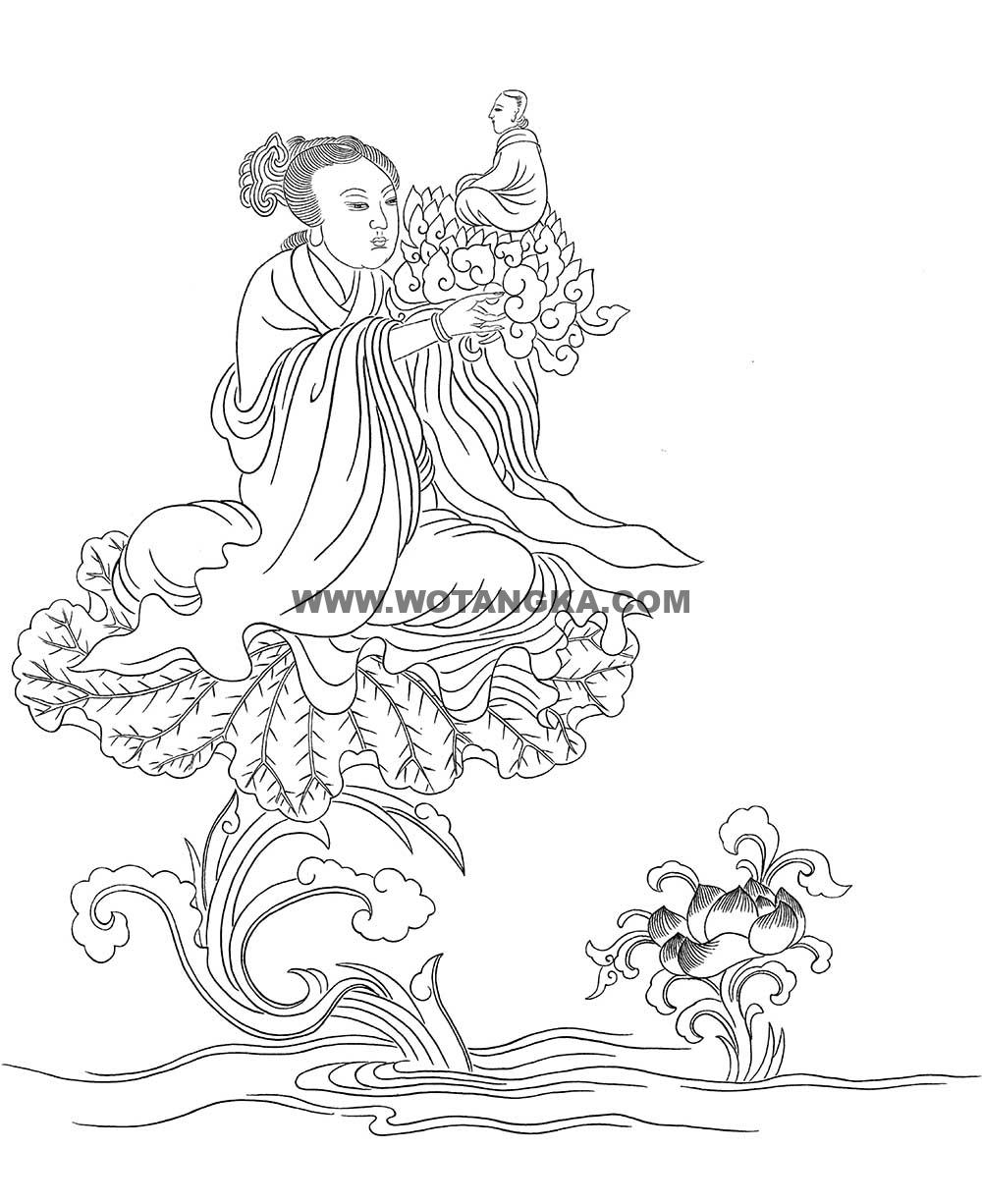 沃唐卡-唐卡白描线稿编号RD45162:送子观音