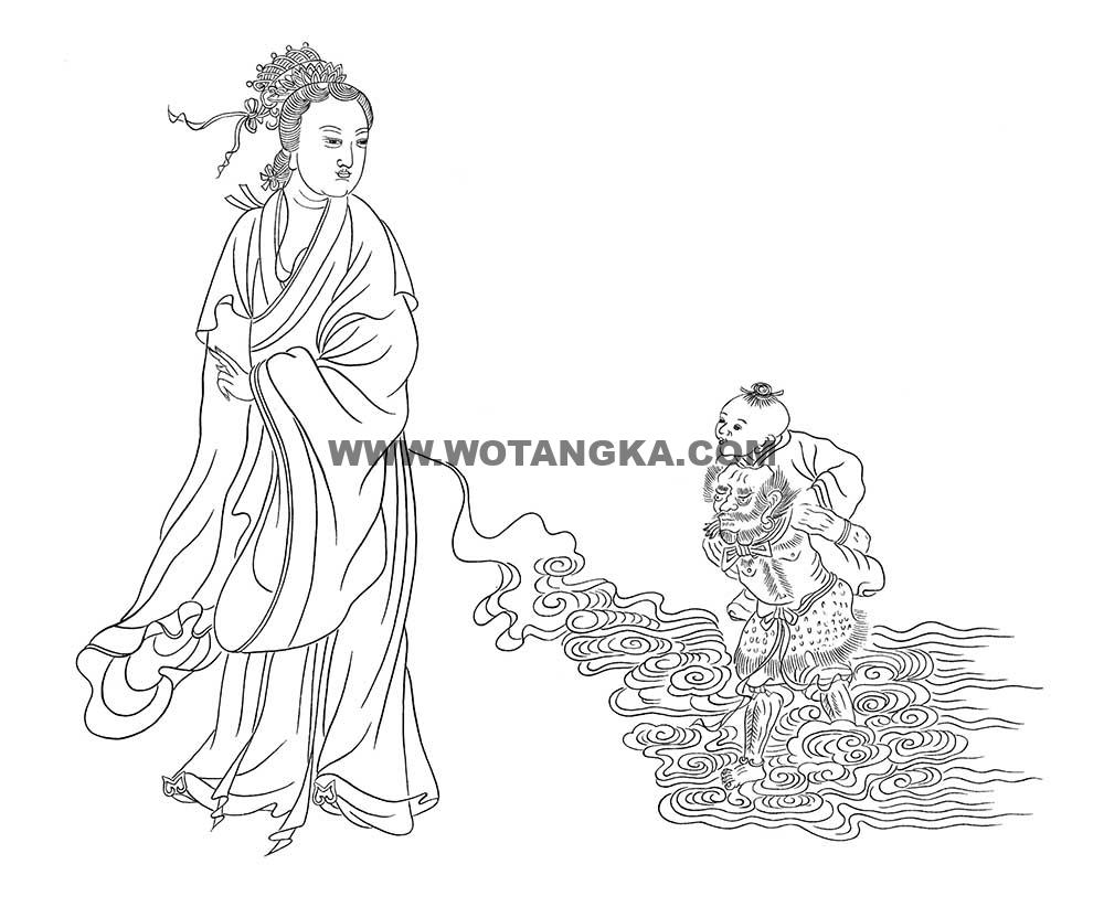 沃唐卡-唐卡白描线稿编号RD45210:送子观音