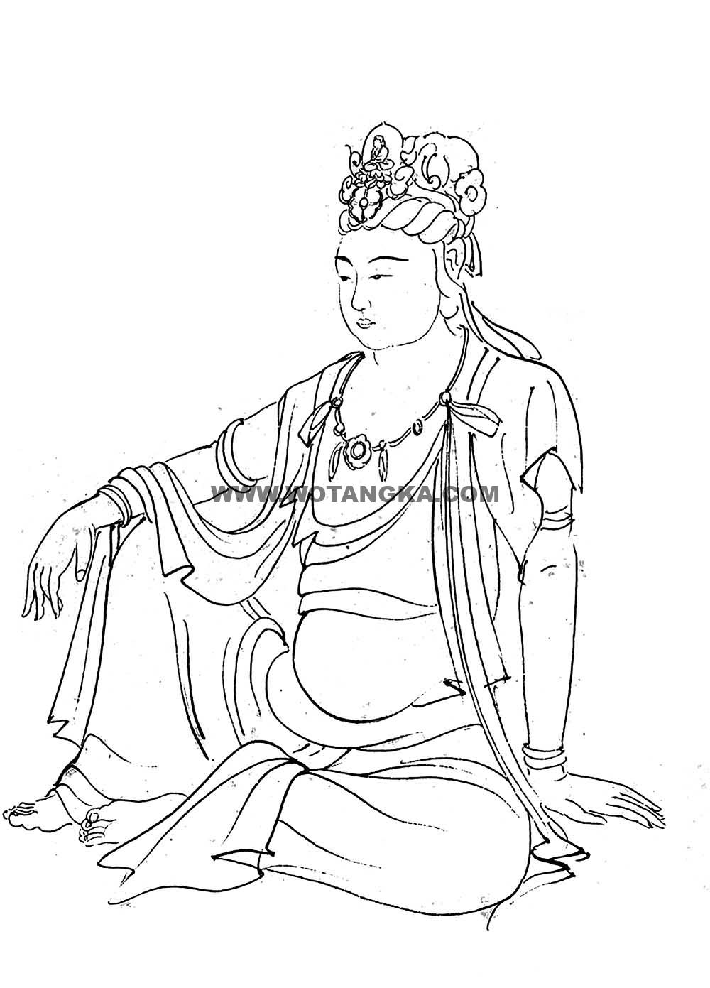 沃唐卡-唐卡白描线稿编号RD45247:静息观音