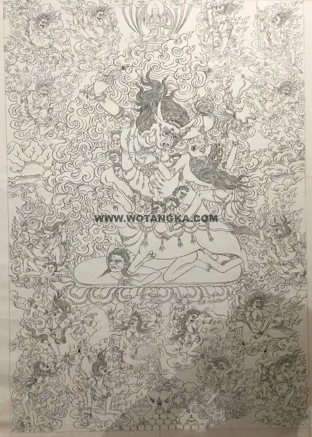 沃唐卡-唐卡白描线稿编号RD46438:外阎罗护法