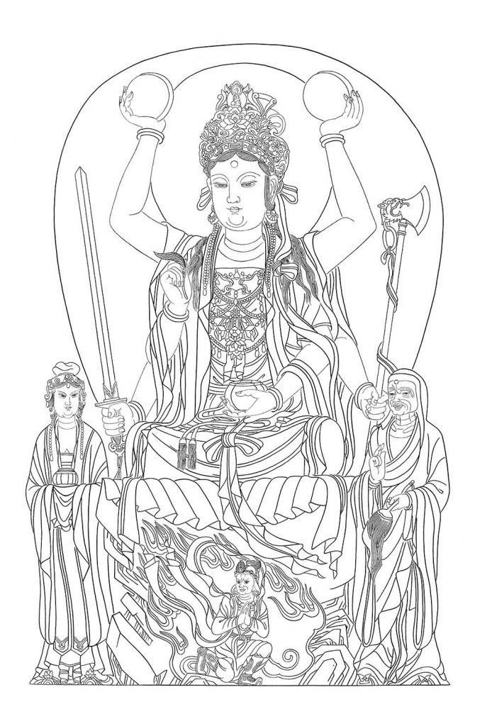 沃唐卡-唐卡白描线稿编号RD47816：六臂观音