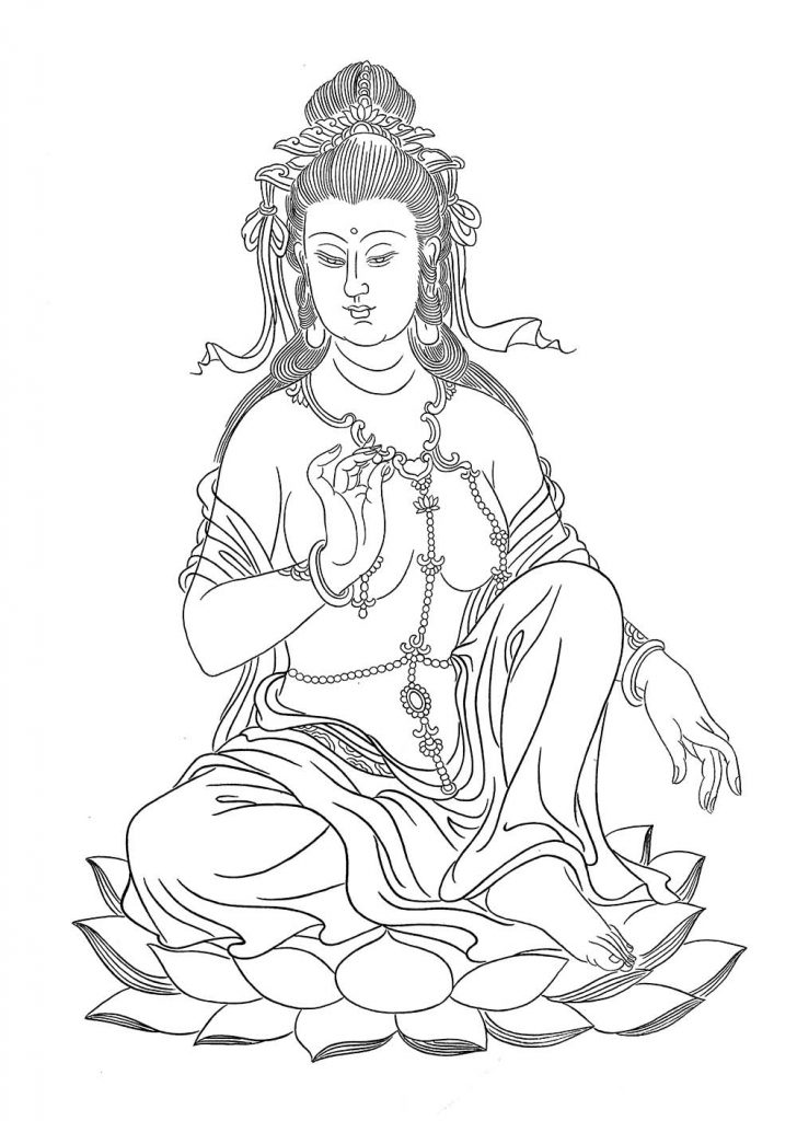 沃唐卡-唐卡白描线稿编号RD47851：普慈观音