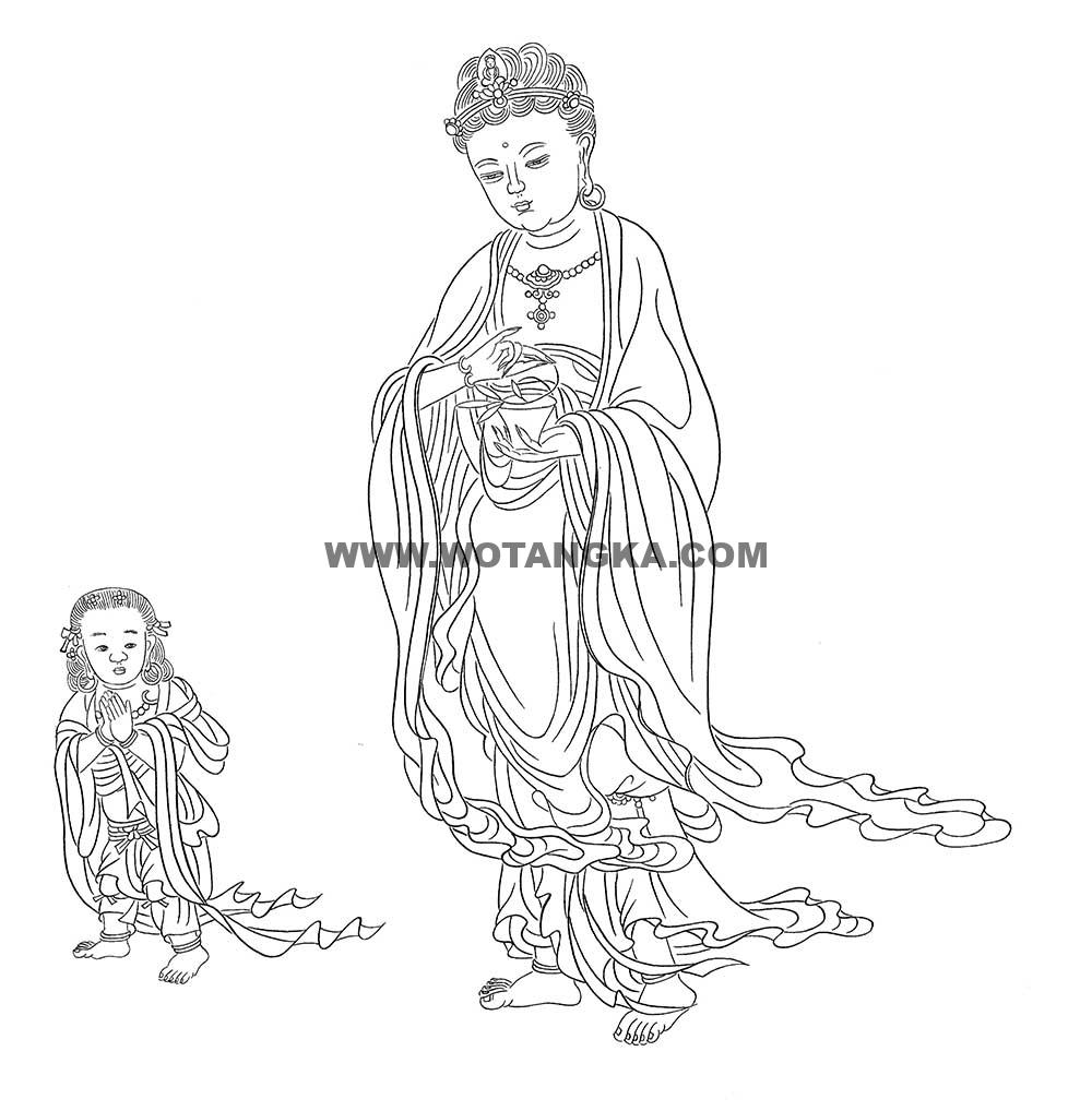 沃唐卡-唐卡白描线稿编号RD49669:送子观音