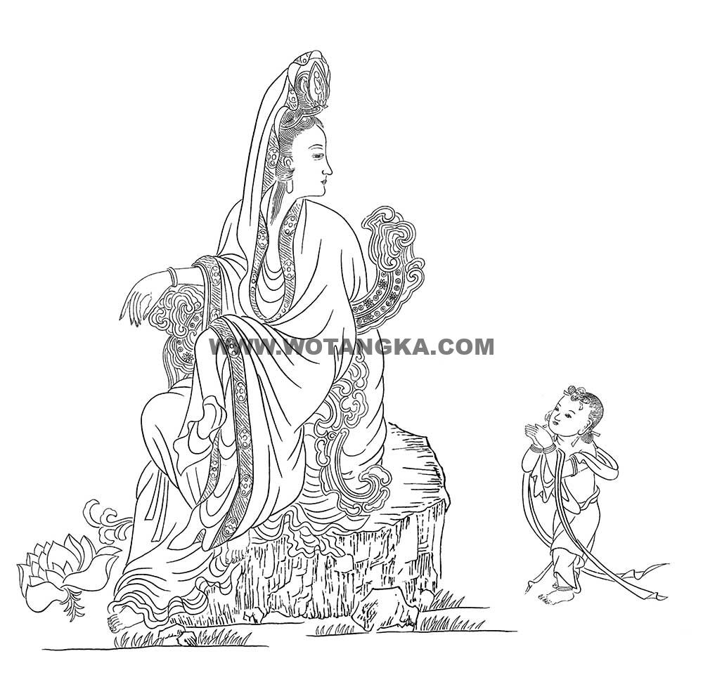 沃唐卡-唐卡白描线稿编号RD52160：送子观音