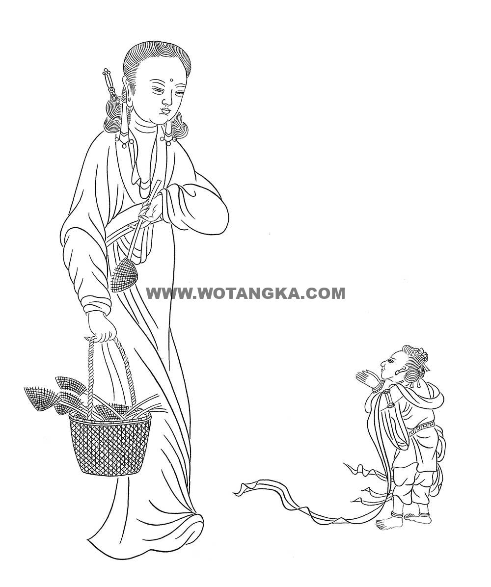 沃唐卡-唐卡白描线稿编号RD52205：送子观音