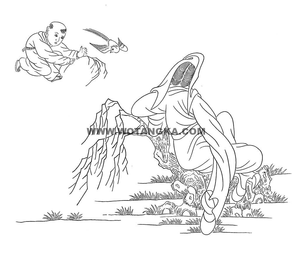 沃唐卡-唐卡白描线稿编号RD53307:送子观音